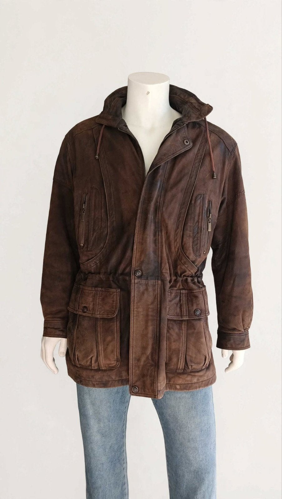 Stoere Vintage Leren Parka / Safarijas Heren – Maat L – Tops, Ophalen of Verzenden, Gedragen, Maat 52/54 (L), Bruin