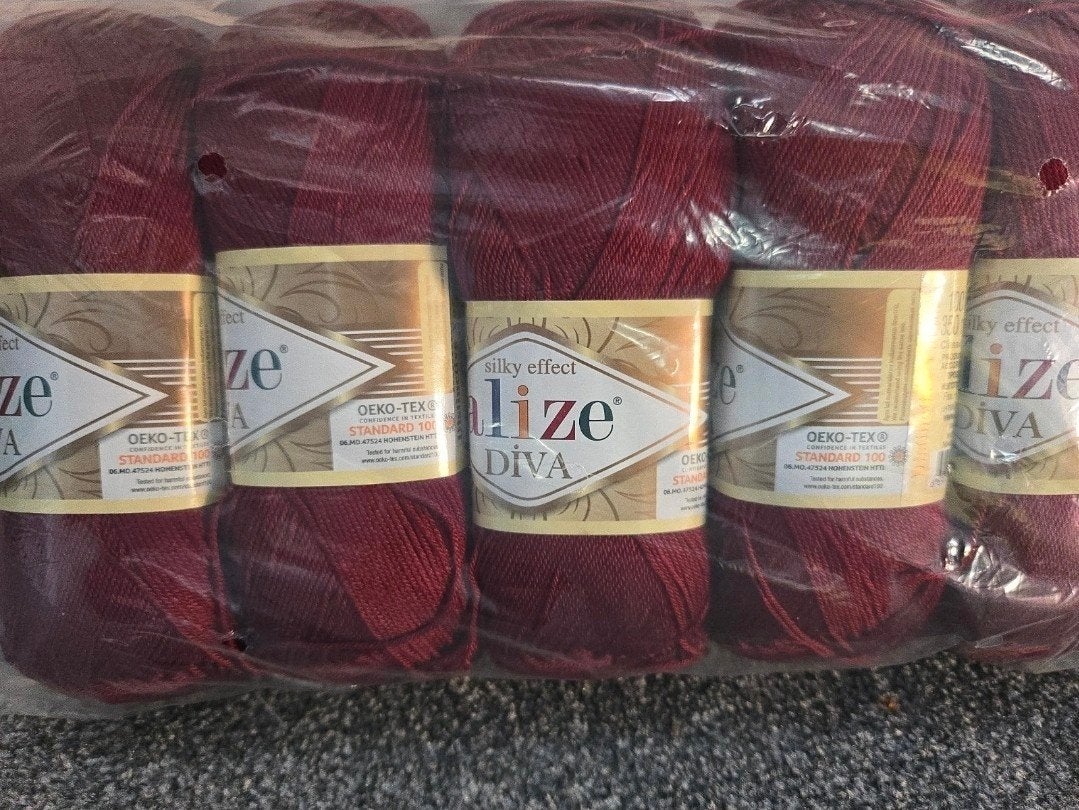 5 bollen Alize Diva garen - Bordeaux - ongebruikt, Ophalen of Verzenden, Nieuw, Breien of Haken, Wol of Garen