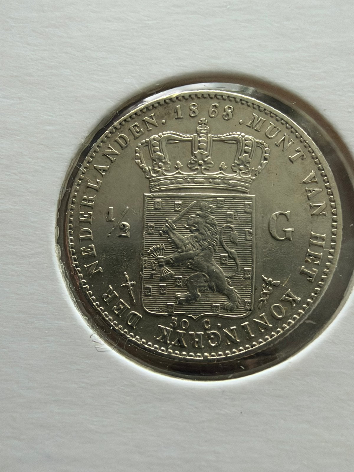 Halve gulden 1868 Willem III, Postzegels en Munten, ½ gulden, Koning Willem III, Zilver, Ophalen of Verzenden