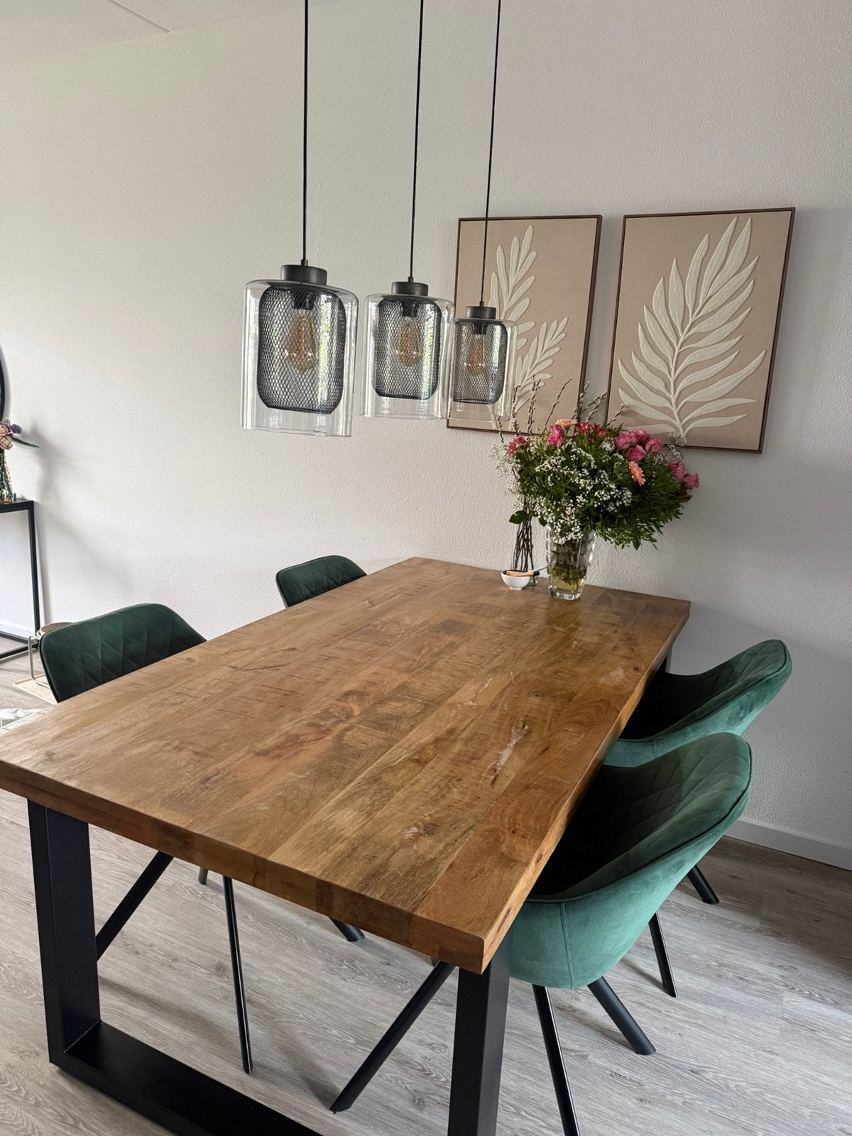 Eettafel industriele look + 4 stoelen, Huis en Inrichting, Ophalen, 50 tot 100 cm, Zo goed als nieuw, 150 tot 200 cm