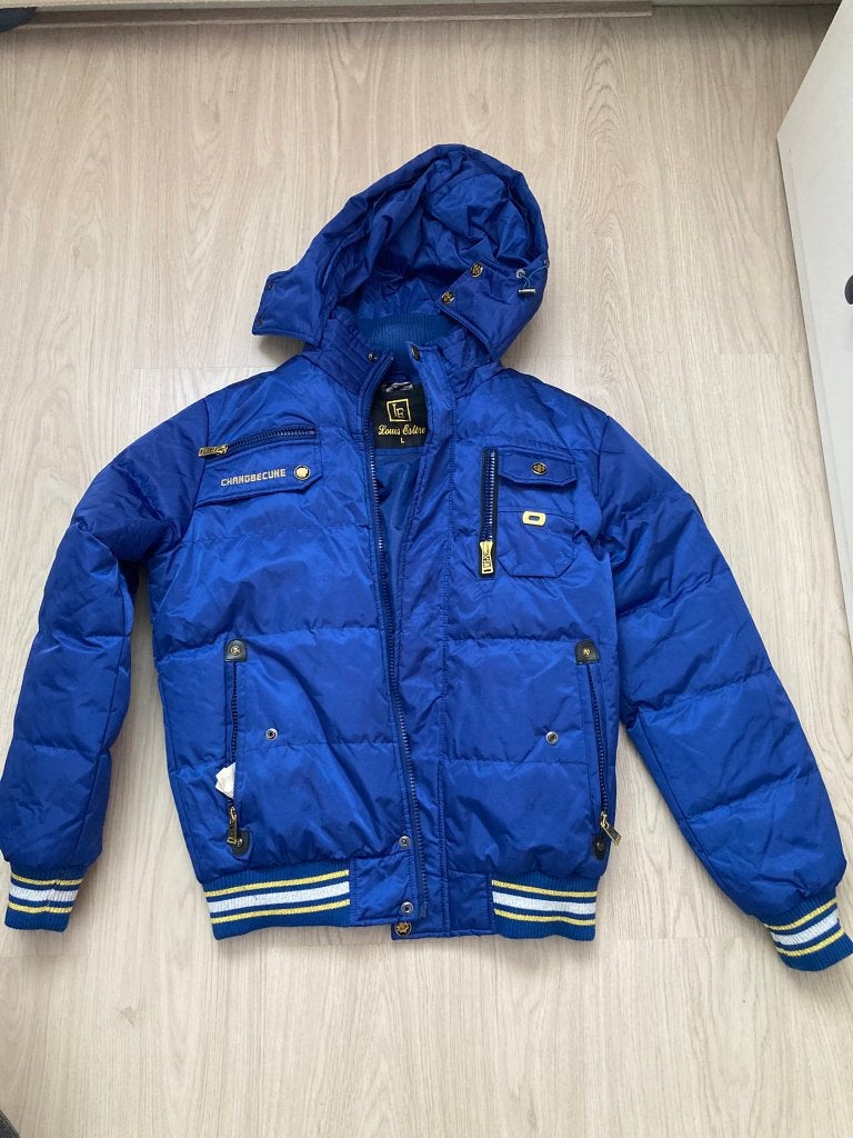 Louis estere, donkerblauwe heren winterjas, maat L, Maat 52/54 (L), Blauw, Louis Estere, Ophalen of Verzenden