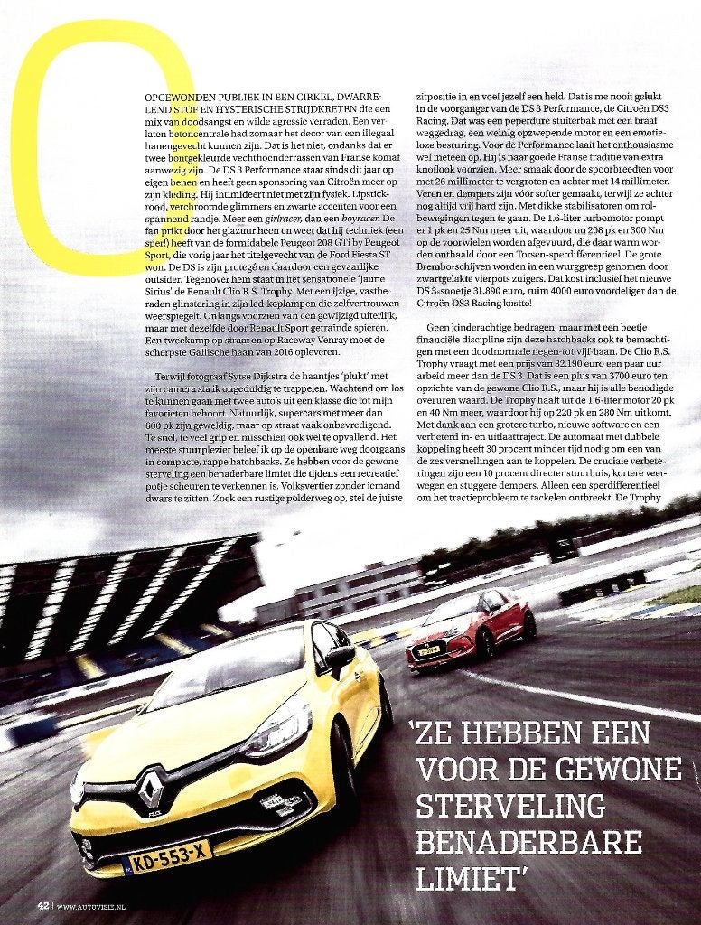 Autovisie test Renault Clio RS en Citroen DS3 Performance, Ophalen of Verzenden, Gelezen, Overige merken