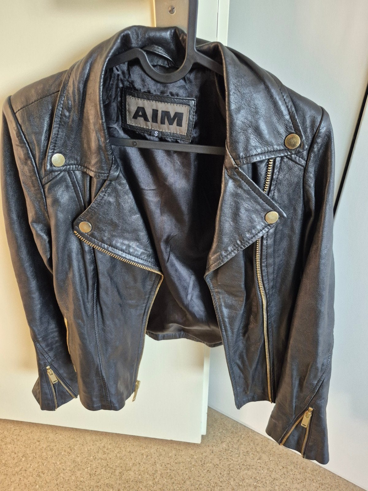 AIM Zwart Leren Bikerjack Maat S, AIM, Zwart, Ophalen of Verzenden, Maat 36 (S)