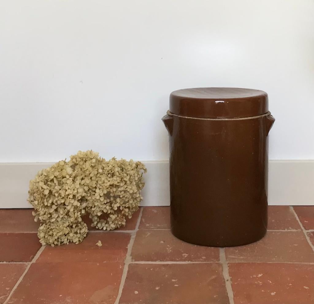 Grote antieke olijven pot met deksel, Antiek en Kunst, Ophalen of Verzenden