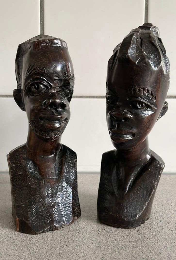 Prachtig houten beelden man en vrouw hout buste, Ophalen of Verzenden