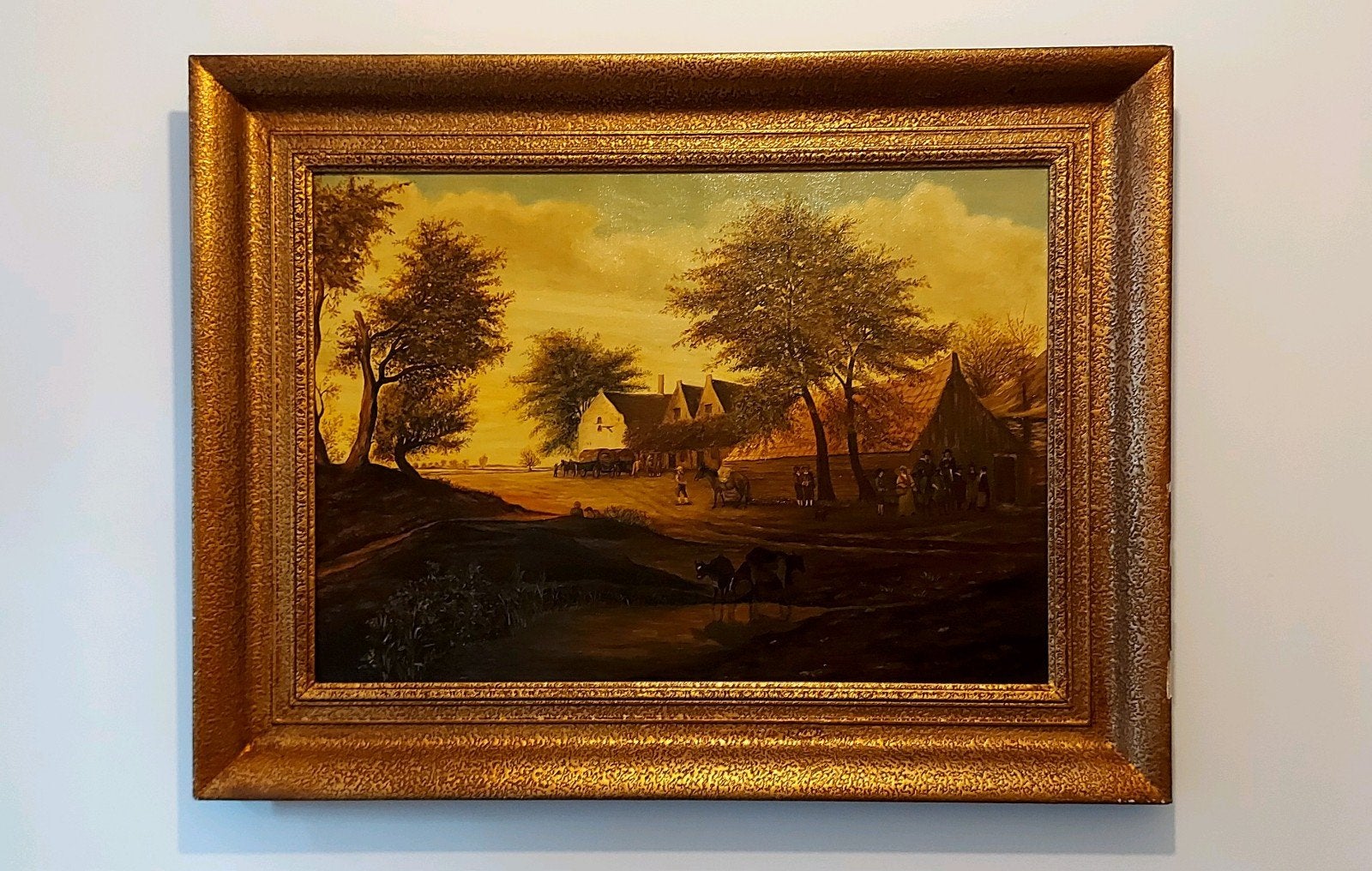 Prachtig groot oud olieverfschilderij, Ophalen of Verzenden