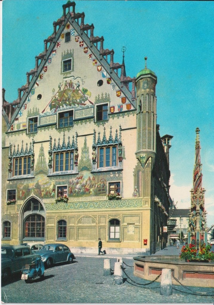 Duitsland, Ulm met auto's en een Vespa, VW Kever, Ophalen of Verzenden, 1960 tot 1980, Ongelopen, Duitsland