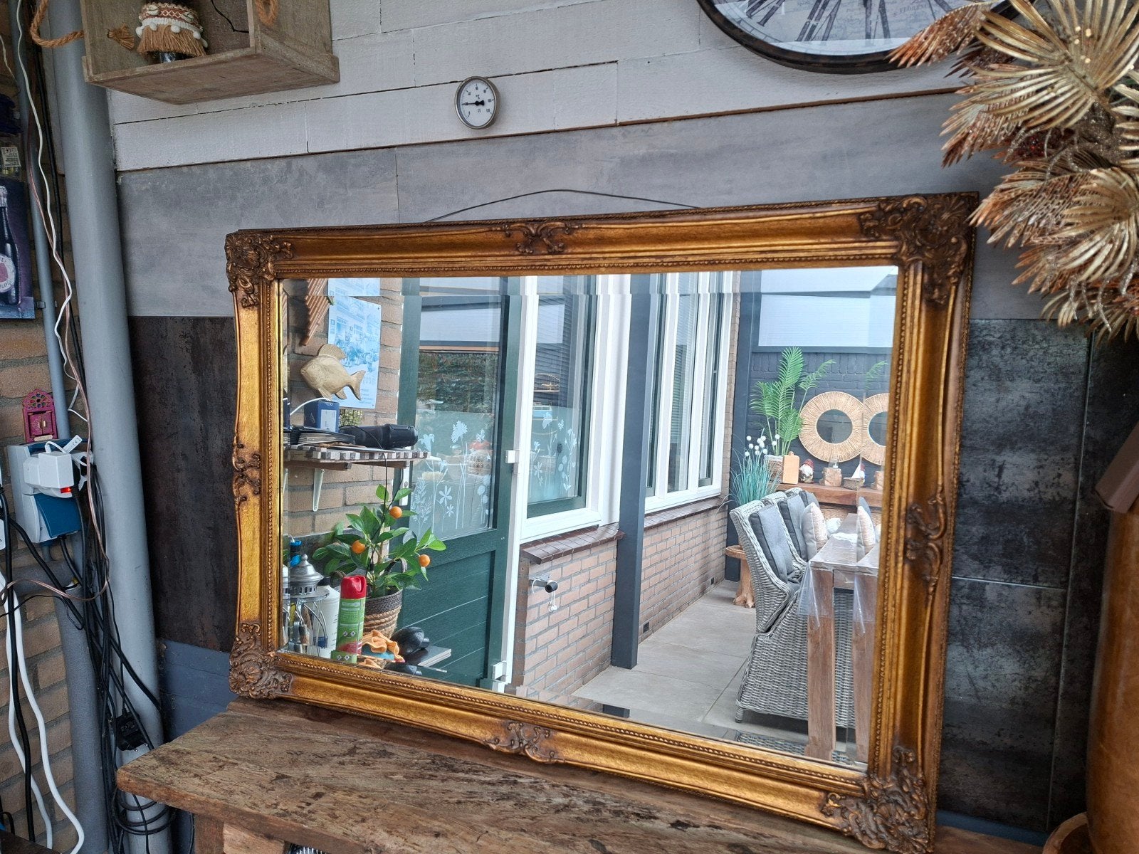 Grote spiegel met gouden barok lijst, Ophalen, Zo goed als nieuw, Rechthoekig, 75 tot 100 cm