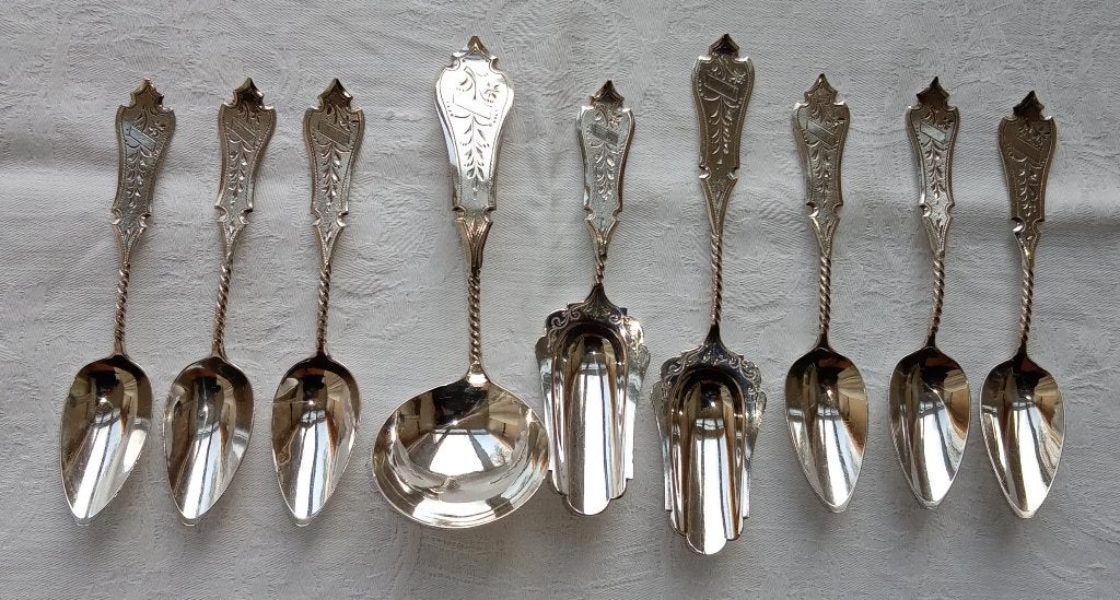 6 zilveren theelepels suikerlepel theeschep roomlepel, Antiek en Kunst, Ophalen of Verzenden, Zilver