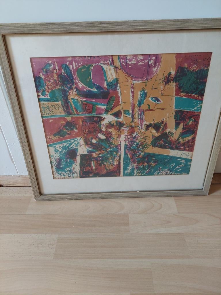 Abstracte Litho Leo Poelmeijer - Jubileumgeschenk J. Bakker, Antiek en Kunst, Kunst | Litho's en Zeefdrukken, Ophalen