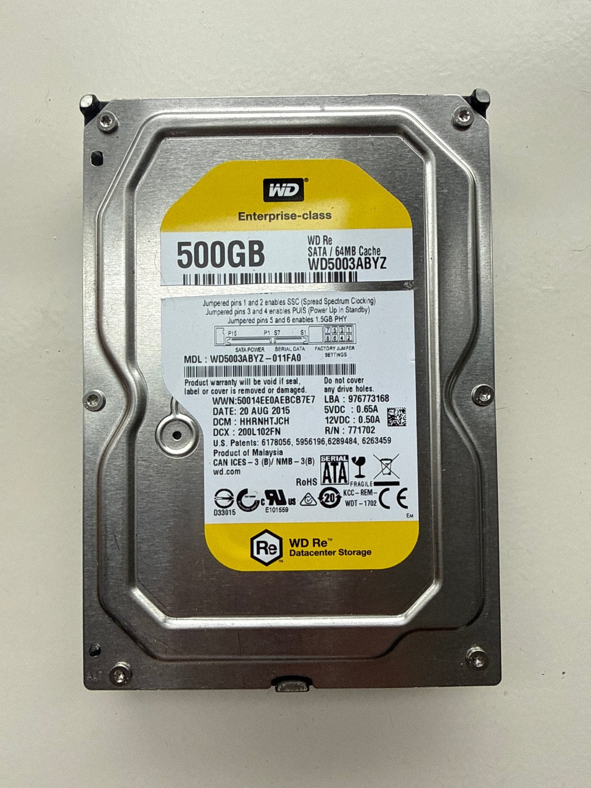 WD Re Enterprise-class 500GB SATA HDD, Computers en Software, Intern, Gebruikt, Server, Ophalen of Verzenden