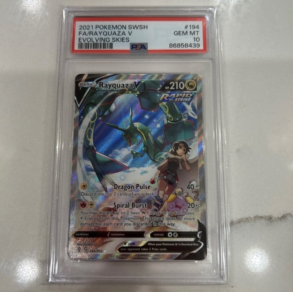 Rayquaza V 194/203 PSA 10, Hobby en Vrije tijd, Ophalen of Verzenden, Nieuw, Losse kaart, Foil