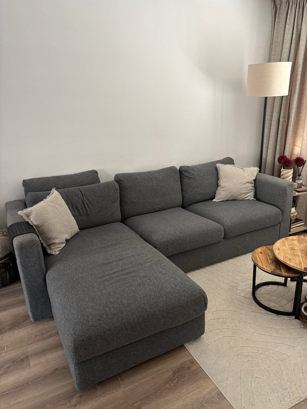 Ikea 3 zitsbank, met chaise longue/Gunnared middengrijs, Ophalen, 250 tot 300 cm, Gebruikt, Hoekbank