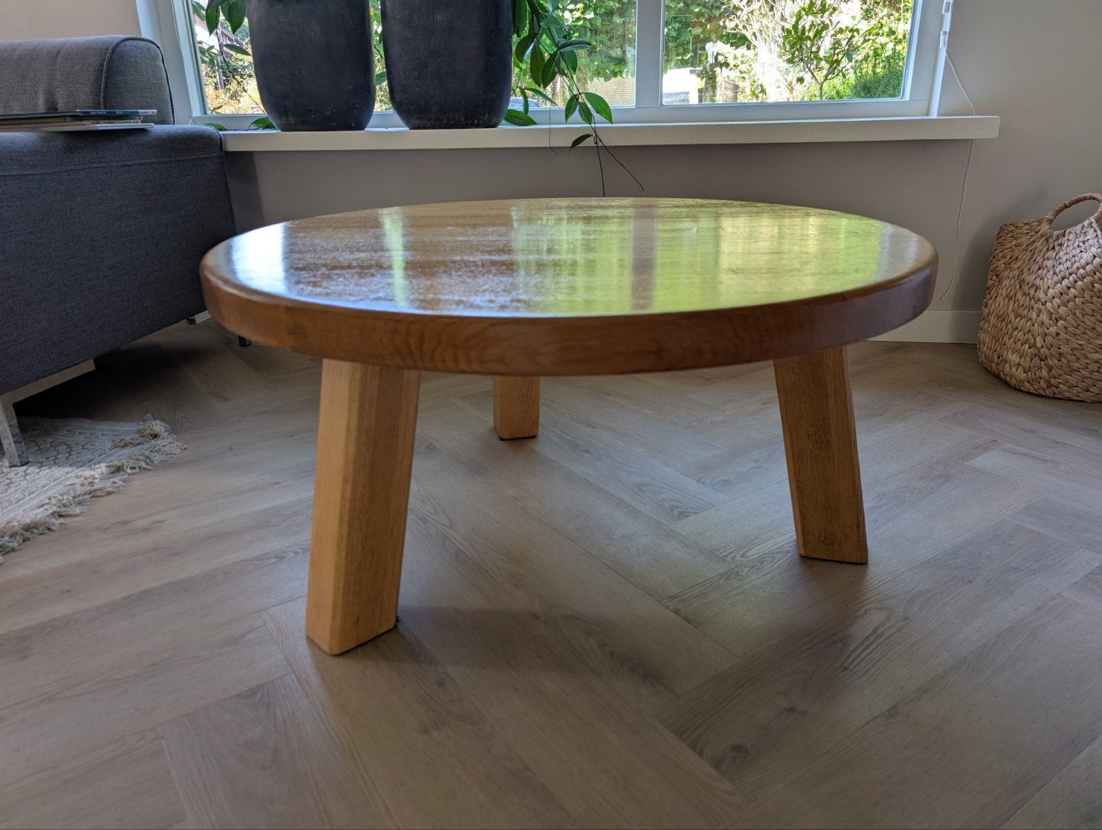 Robuuste Eikenhouten Salontafel - Rond (98cm diameter), Ophalen, Gebruikt, 50 tot 100 cm, 50 tot 100 cm