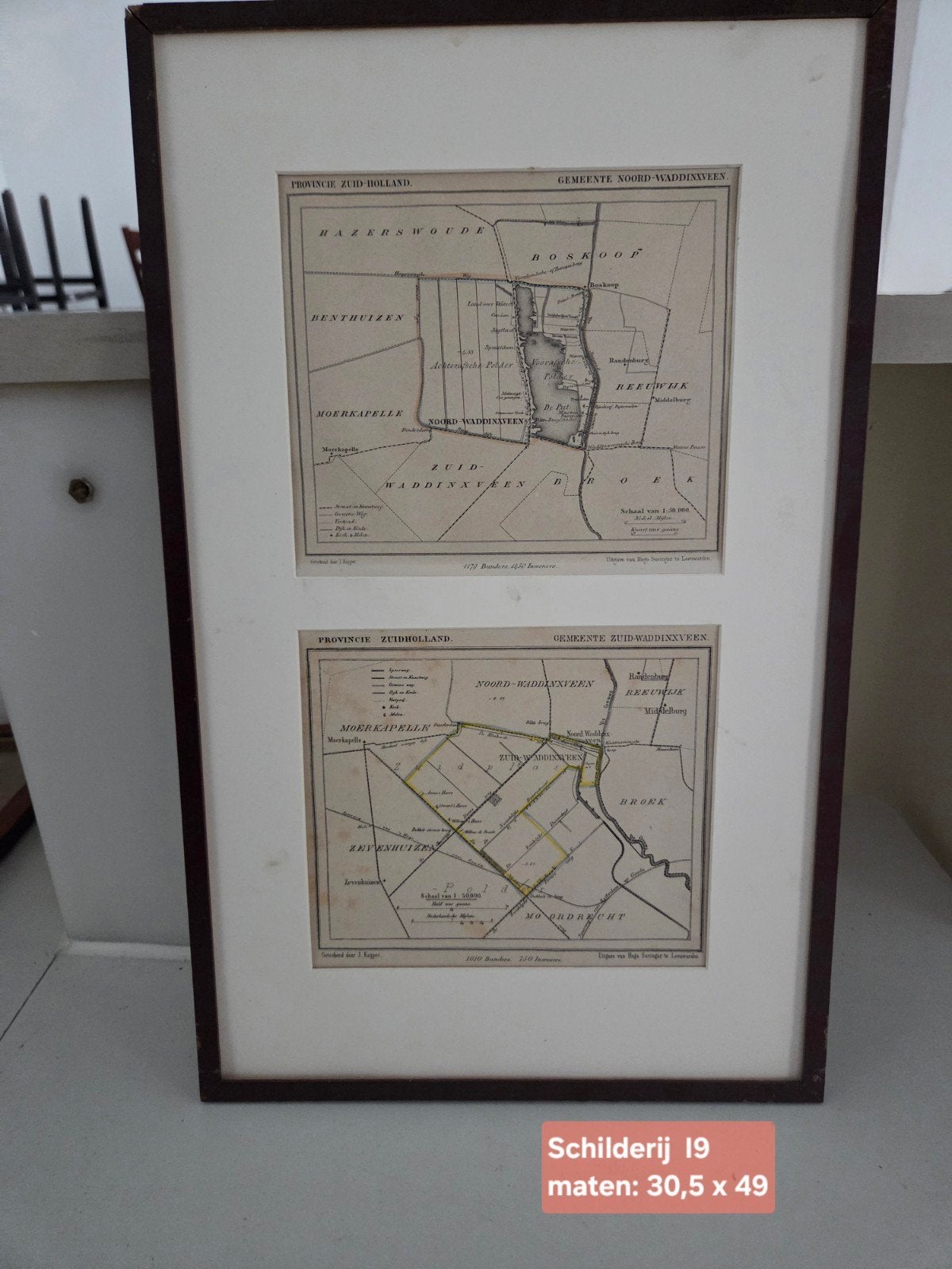 Originele Gemeentekaartjes Zuid-Holland (1862-1869), Boeken, Atlassen en Landkaarten, J. Kuyper, Landkaart, 1800 tot 2000, Nederland