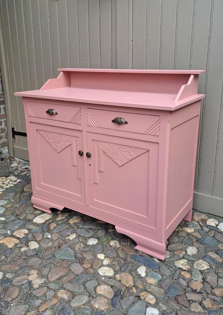 Prachtige sfeervolle landelijke vintage Roze Commode 1920, Kinderen en Baby's, Kinderkamer | Commodes en Kasten, Ophalen, Voetruimte