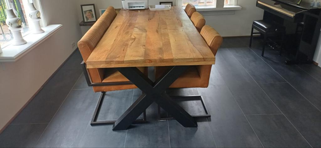 Massieve robuuste eetkamer set., Ophalen, Gebruikt, 200 cm of meer, 50 tot 100 cm