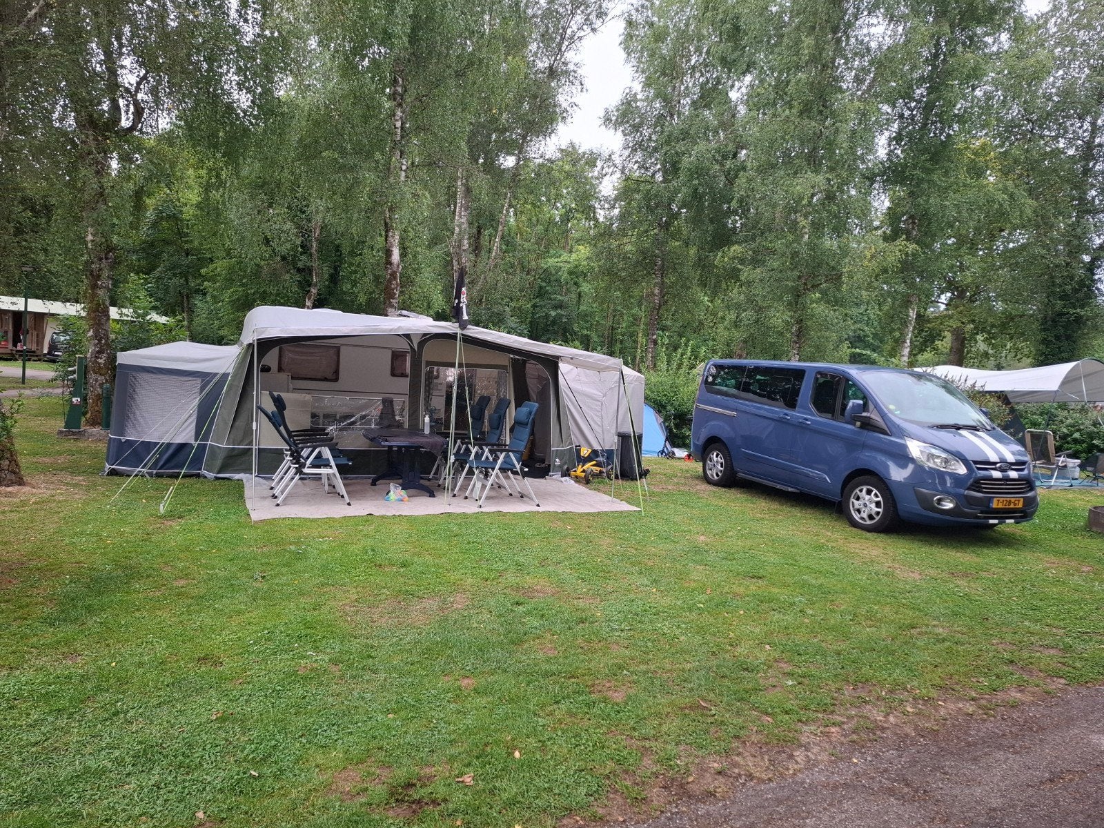 Universele uitbouw voor tent met rits, blauw, incl. stokken, Ophalen of Verzenden