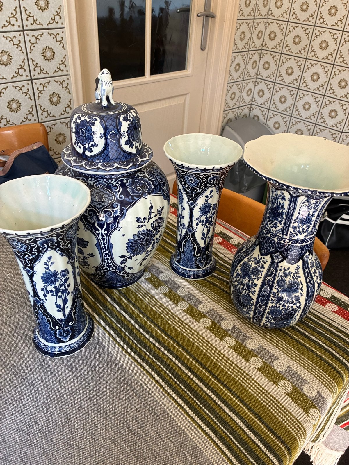 Prachtige Delfts Blauwe Vazen Set - Handgeschilderd, Ophalen