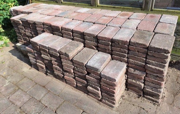 Tuintegels 40 m2 getrommeld tricolore 30x20, Ophalen, Gebruikt, 10 m² of meer, Beton