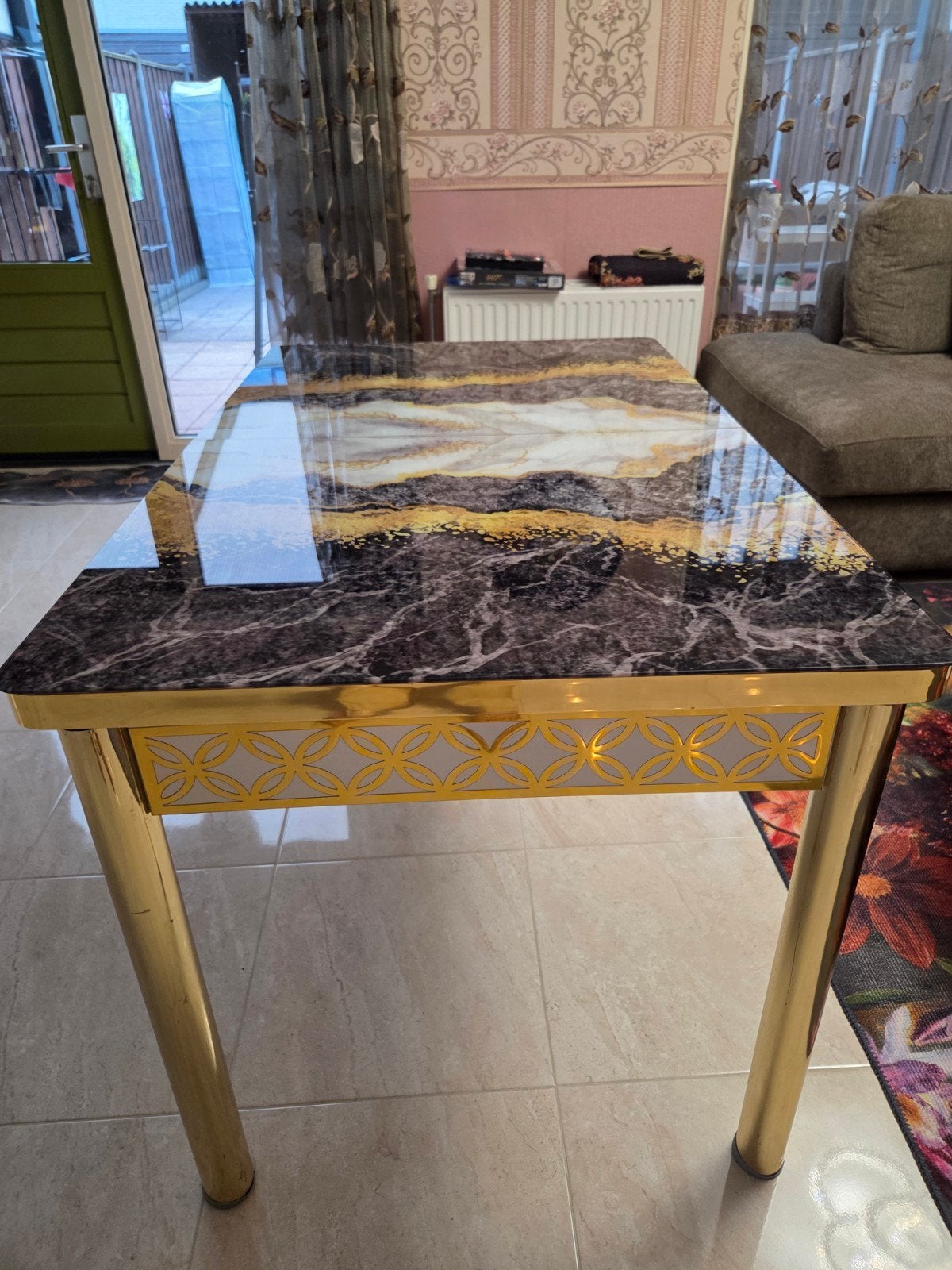 Marmar look eet tafel, Ophalen of Verzenden, Rechthoekig, 100 tot 150 cm, 100 tot 150 cm