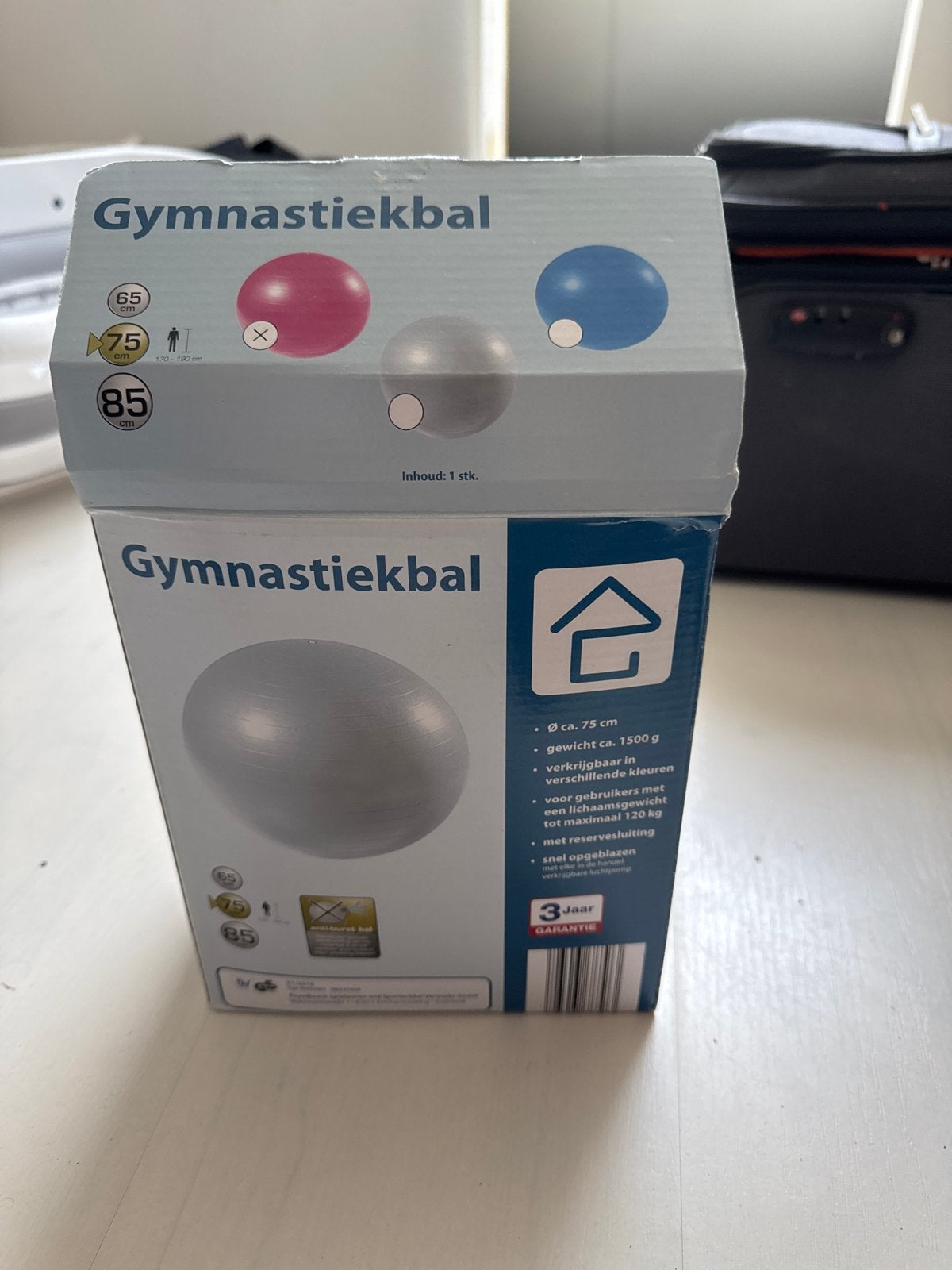 Gymnastiekbal 75 cm - Nieuw in doos, Sport en Fitness, Fitnessmaterialen, Ophalen of Verzenden, Nieuw, Buik, Fitnessbal