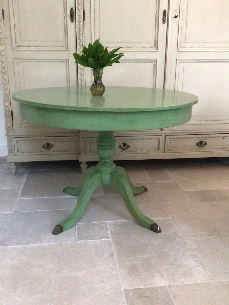 Brocante ronde houten eettafel, Huis en Inrichting, Tafels | Eettafels, Ophalen, Gebruikt, Rond, Vier personen
