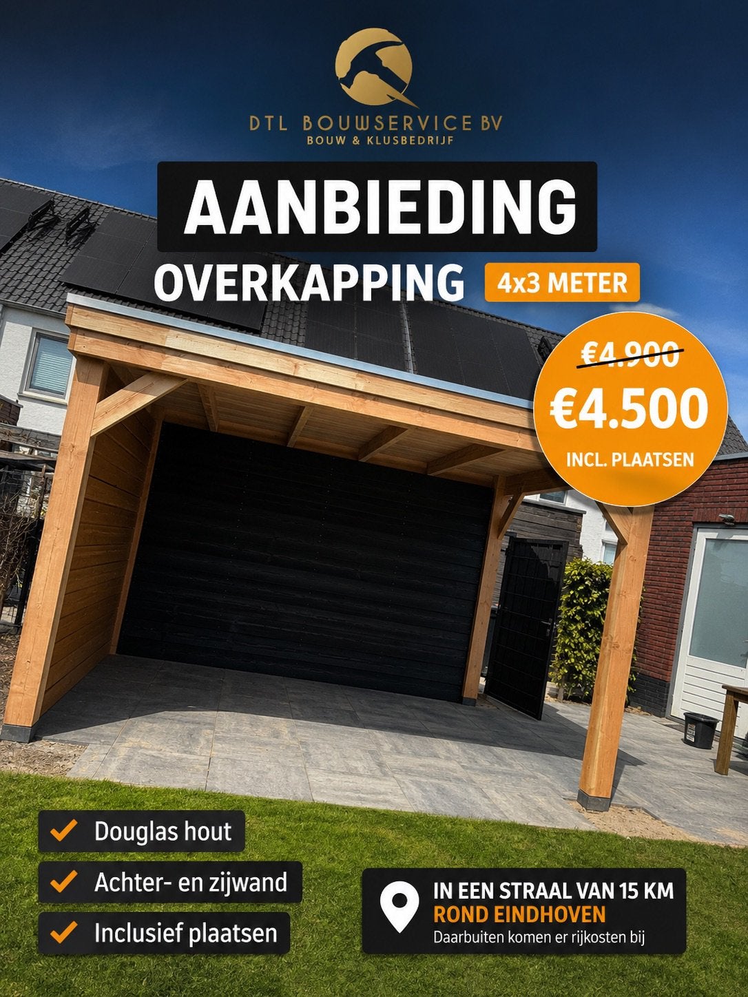 Douglas overkapping houte overkapping veranda summer sale!, Tuin en Terras, Overkappingen, Ophalen of Verzenden, Zo goed als nieuw