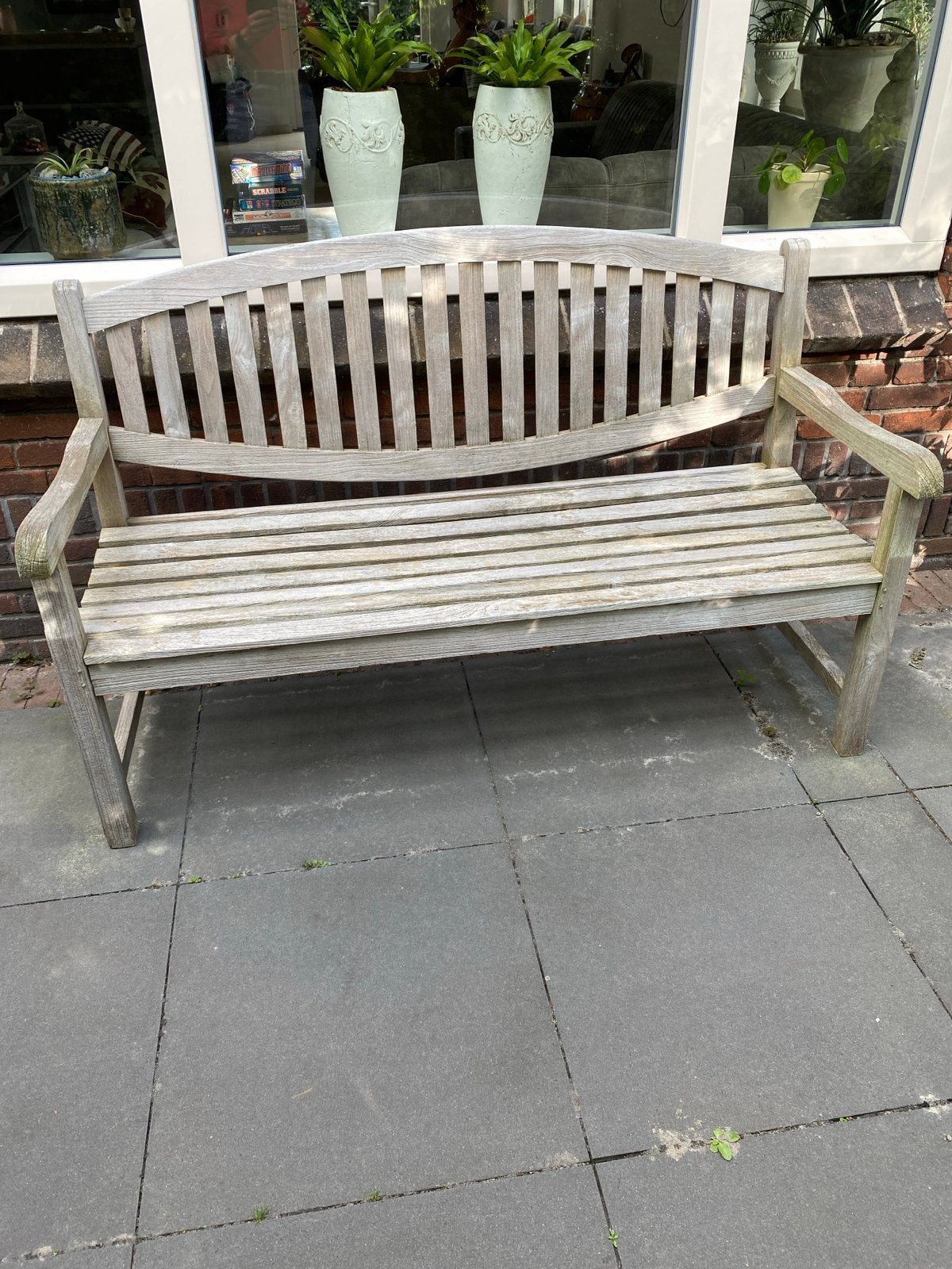 Robuuste Teakhouten Tuinbank - Perfect voor Buiten, Tuin en Terras, Ophalen, Gebruikt, Teakhout