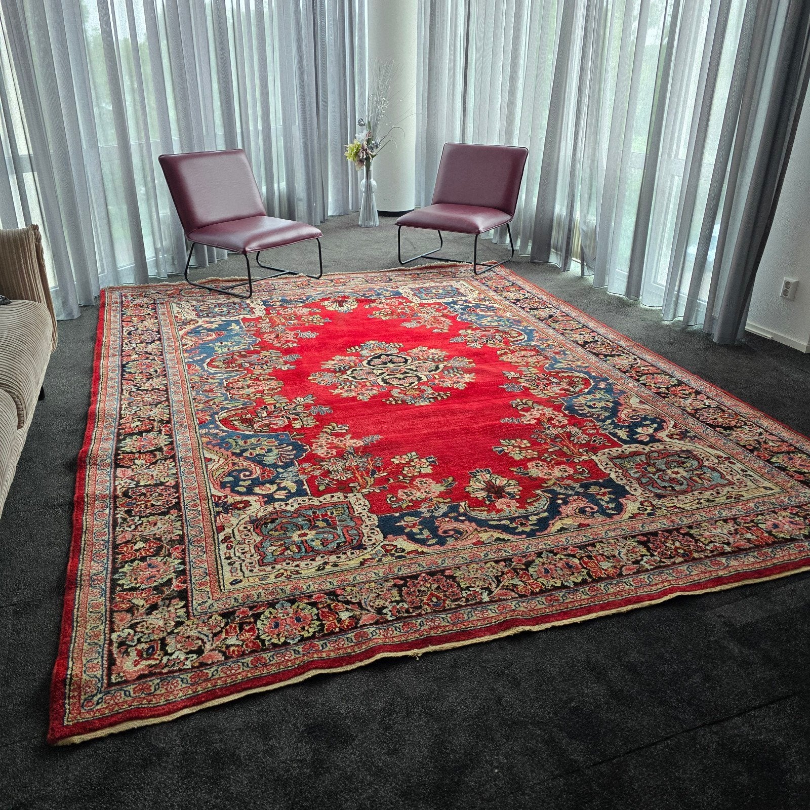 groot Perzisch tapijt 375x280 wollen vloerkleed handgeknoopt, Groot Perzisch tapijt wollen vloerkleed iran handgeknoopt, Crème