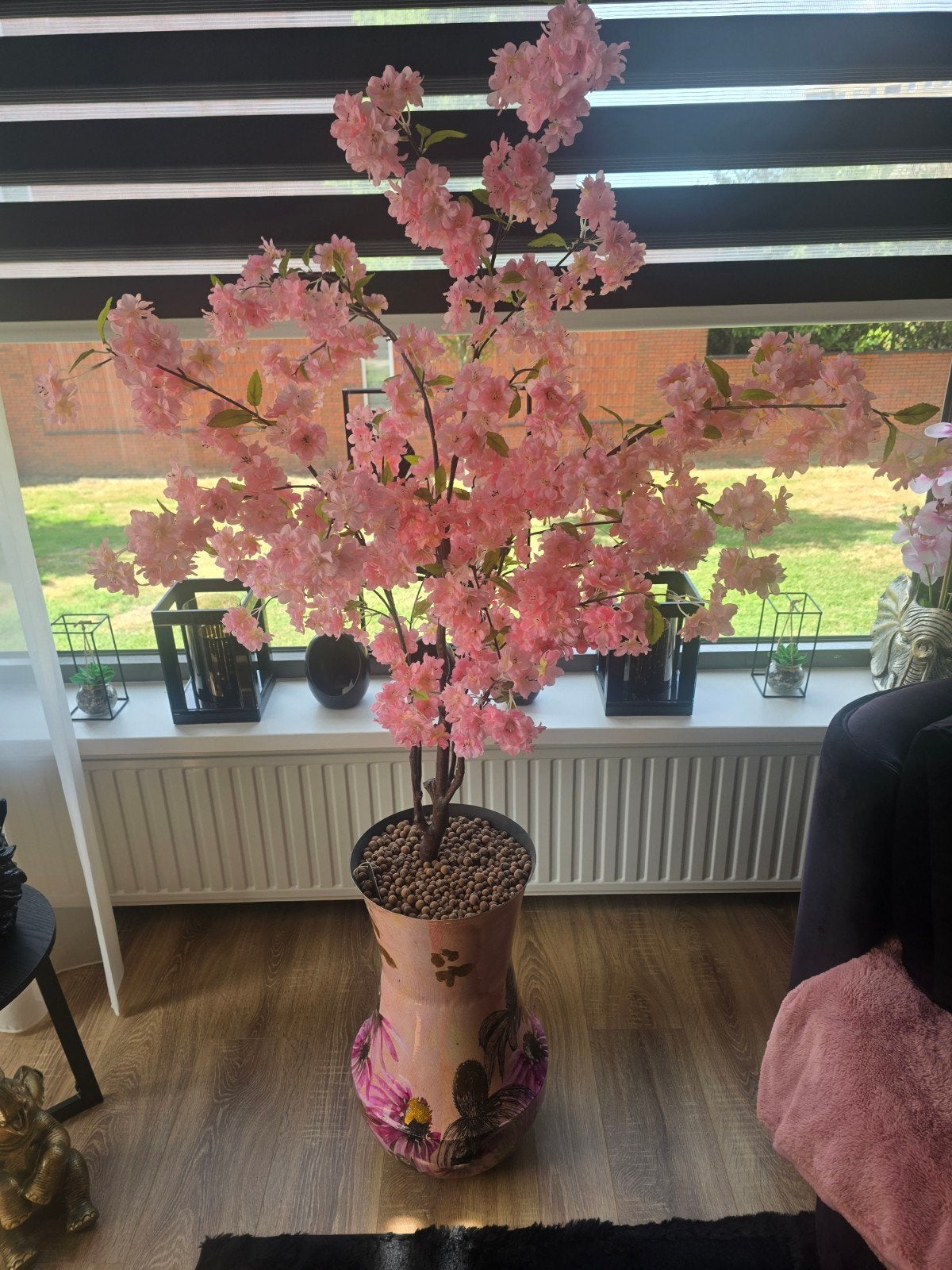 Grote kunst kersenbloesem boom in vaas, Ophalen, Binnen, Gebruikt, Roze