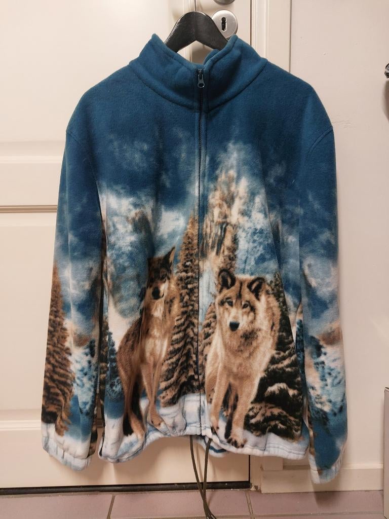 Fleece vest blauw met wolven print maat 2 XL Vintage, Blauw, Ophalen of Verzenden, Zo goed als nieuw, Maat 56/58 (XL)
