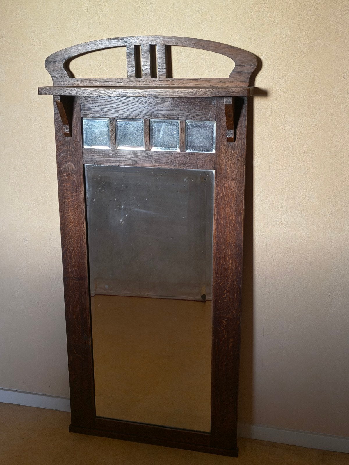 Jugendstil spiegel met plankje, ca. 1910 - 134x62x9cm, Ophalen, Rechthoekig, 50 tot 100 cm, 100 tot 150 cm