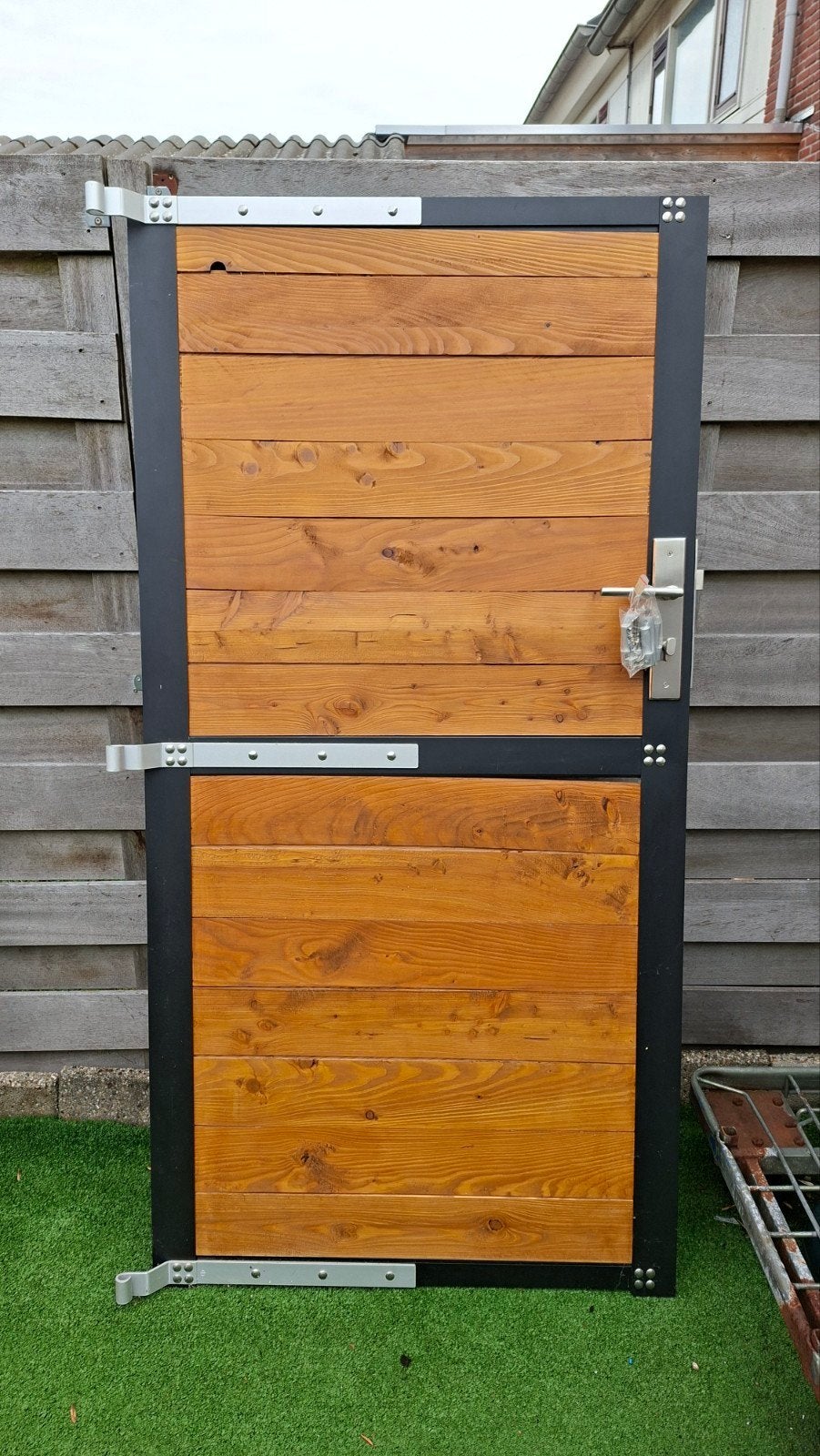 Aluminium schuttingdeur 180x90 cm met houten panelen, Doe-het-zelf en Verbouw, Ophalen, Gebruikt, 80 tot 100 cm, Minder dan 200 cm