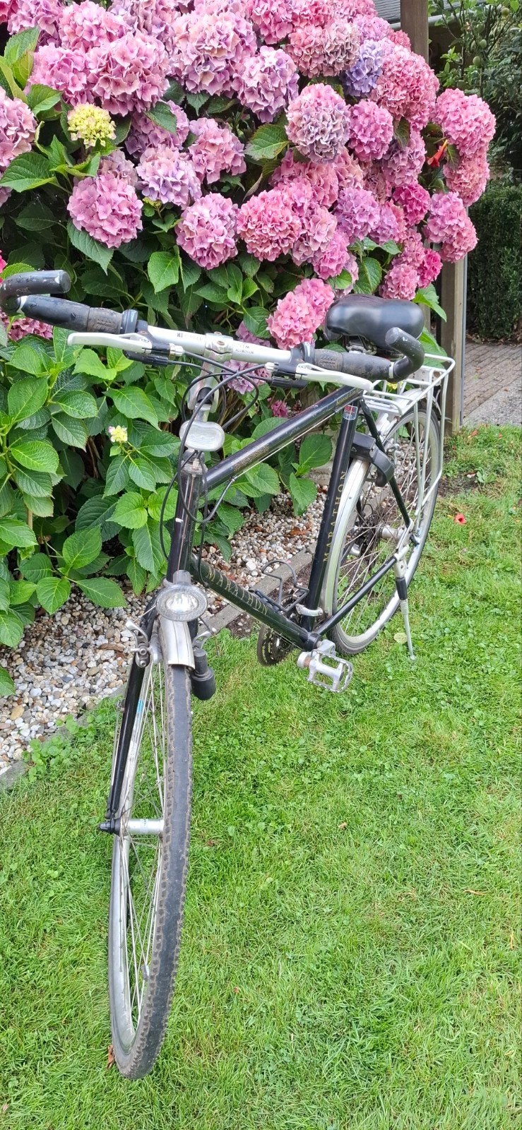 Zwarte Marathon fiets met bagagedrager, Fietsen en Brommers, Overige merken, Gebruikt, Velgrem, Ophalen of Verzenden