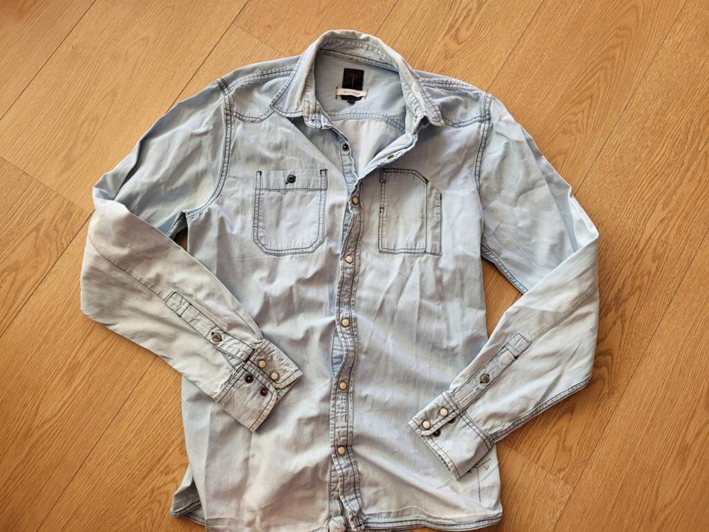 Spijkerblouse maat S, Blauw, Halswijdte 38 (S) of kleiner, Ophalen of Verzenden, Gedragen