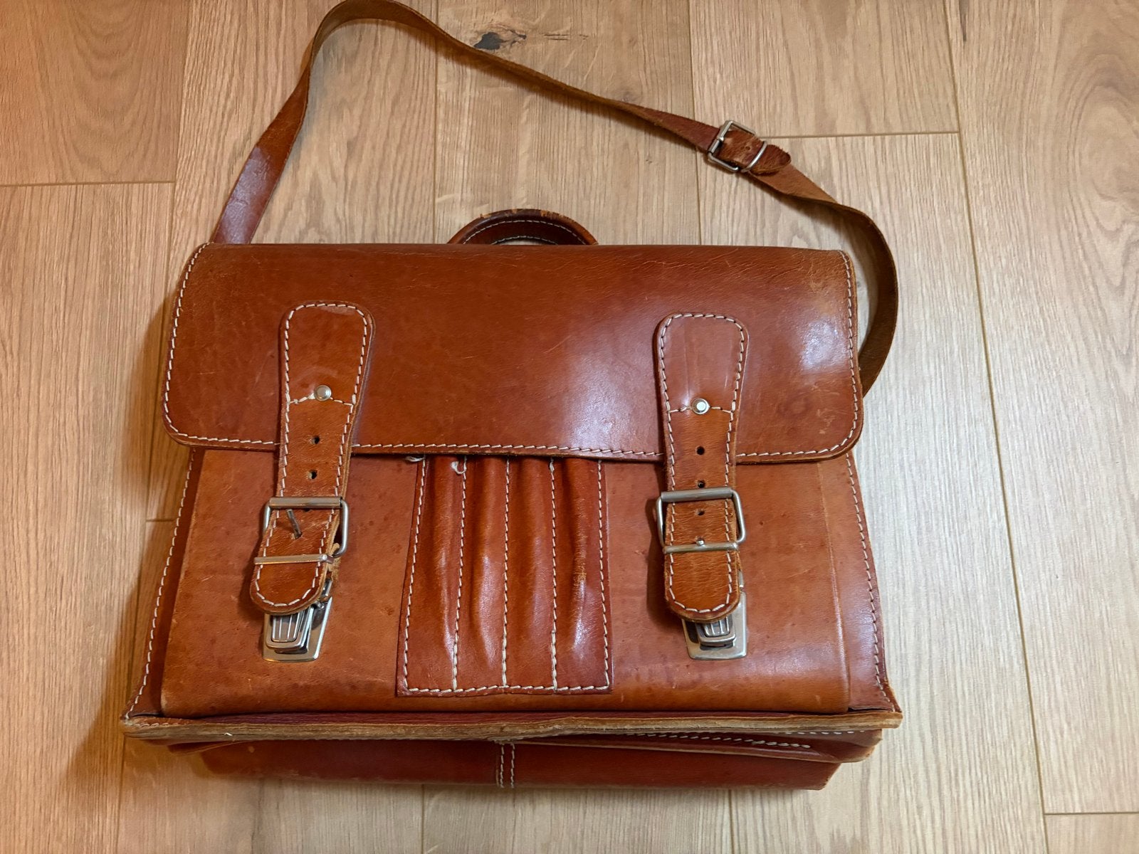 Vintage Leren Schoudertas / Aktetas - Bruin, Overige merken, Gebruikt, Bruin, Ophalen of Verzenden