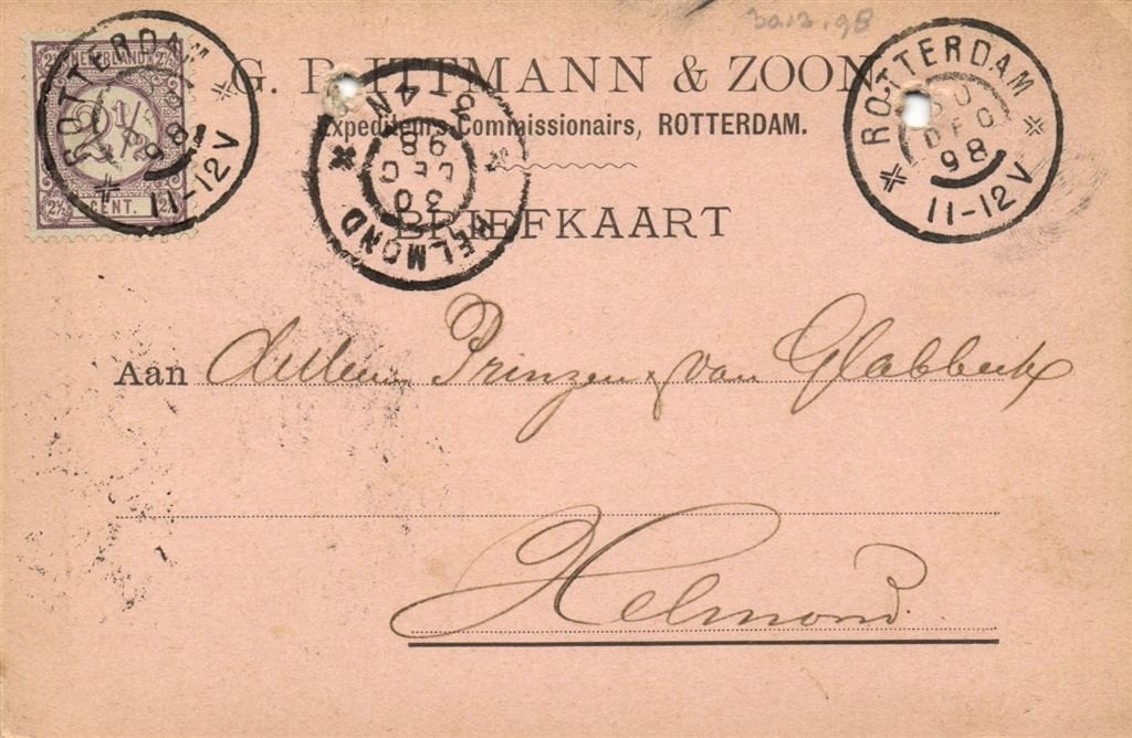 G.P. Ittmann + Zoon, Rotterdam - 12.1898 - briefkaart, Ophalen of Verzenden, Briefkaart