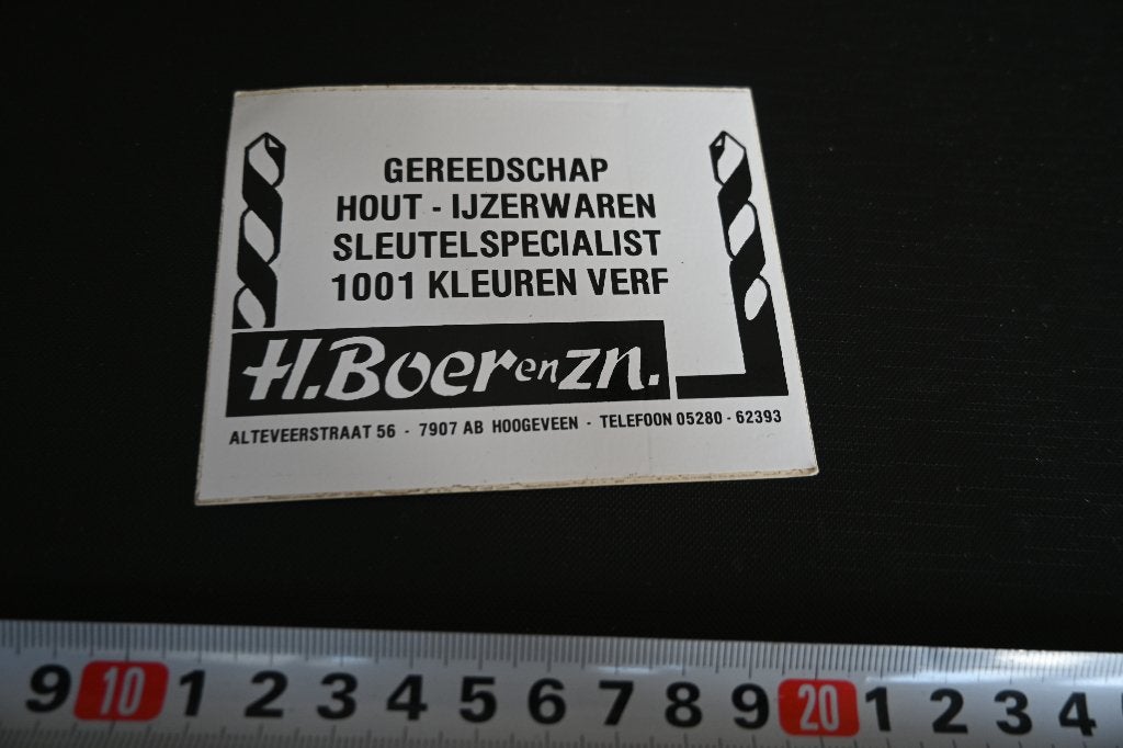 sticker Hoogeveen H. BOER en ZN. Gereedschap Hout Ijzerwaren, Verzamelen, Stickers, Ophalen, Zo goed als nieuw