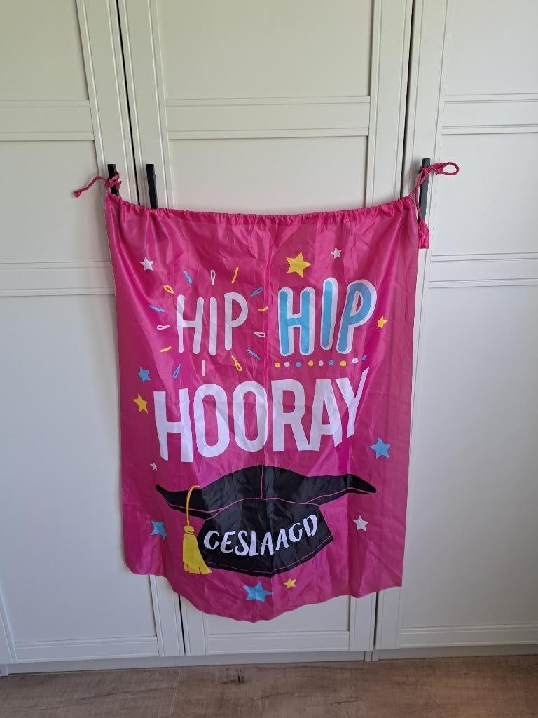 Leuk groot spandoek "geslaagd"., Diversen, Ophalen of Verzenden, Zo goed als nieuw