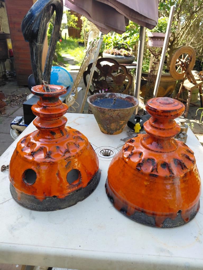 Vintage Oranje Keramische  plantenhanger, Ophalen of Verzenden