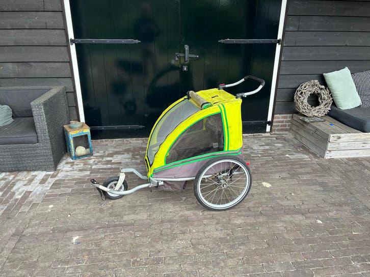 Kinderfietskar / Hondenkar - Geel/Grijs, Fietsen en Brommers, Fietsaccessoires | Aanhangers en Karren, Ophalen, Gebruikt, Vering