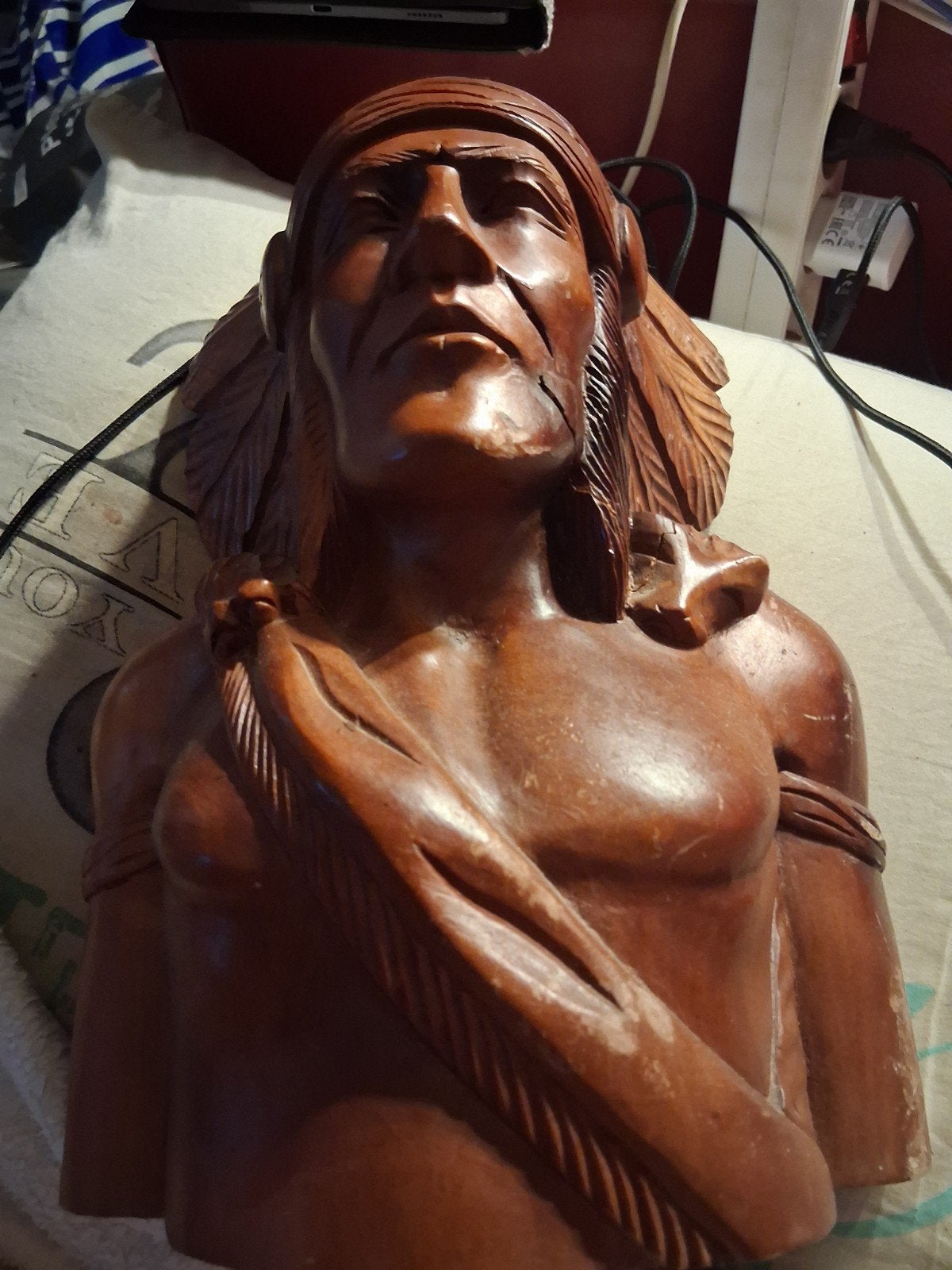 Houten Indiaan Beeld - Handgesneden, Antiek en Kunst, Ophalen of Verzenden, Handgemaakt, 20 - 50 cm, Beeld