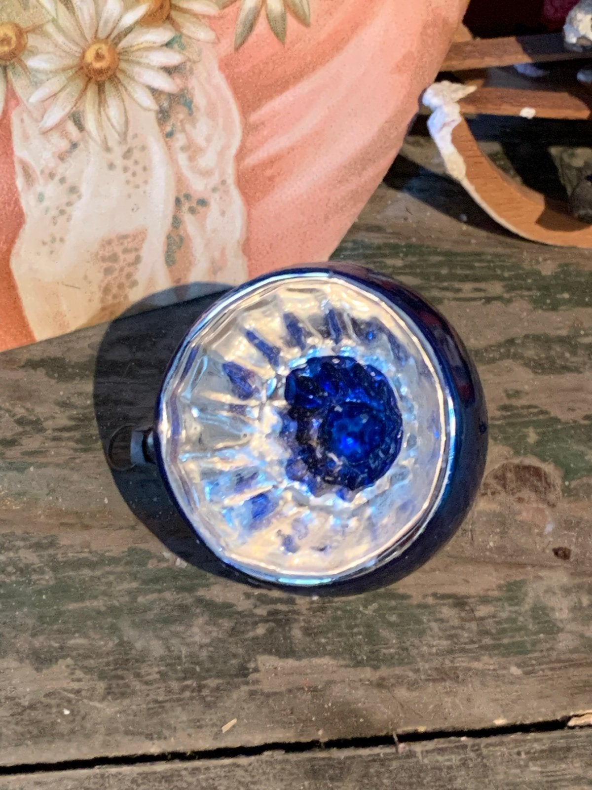 Vintage Kobalt Blauw deuk kerstbal, Gebruikt, T, Ophalen of Verzenden, N