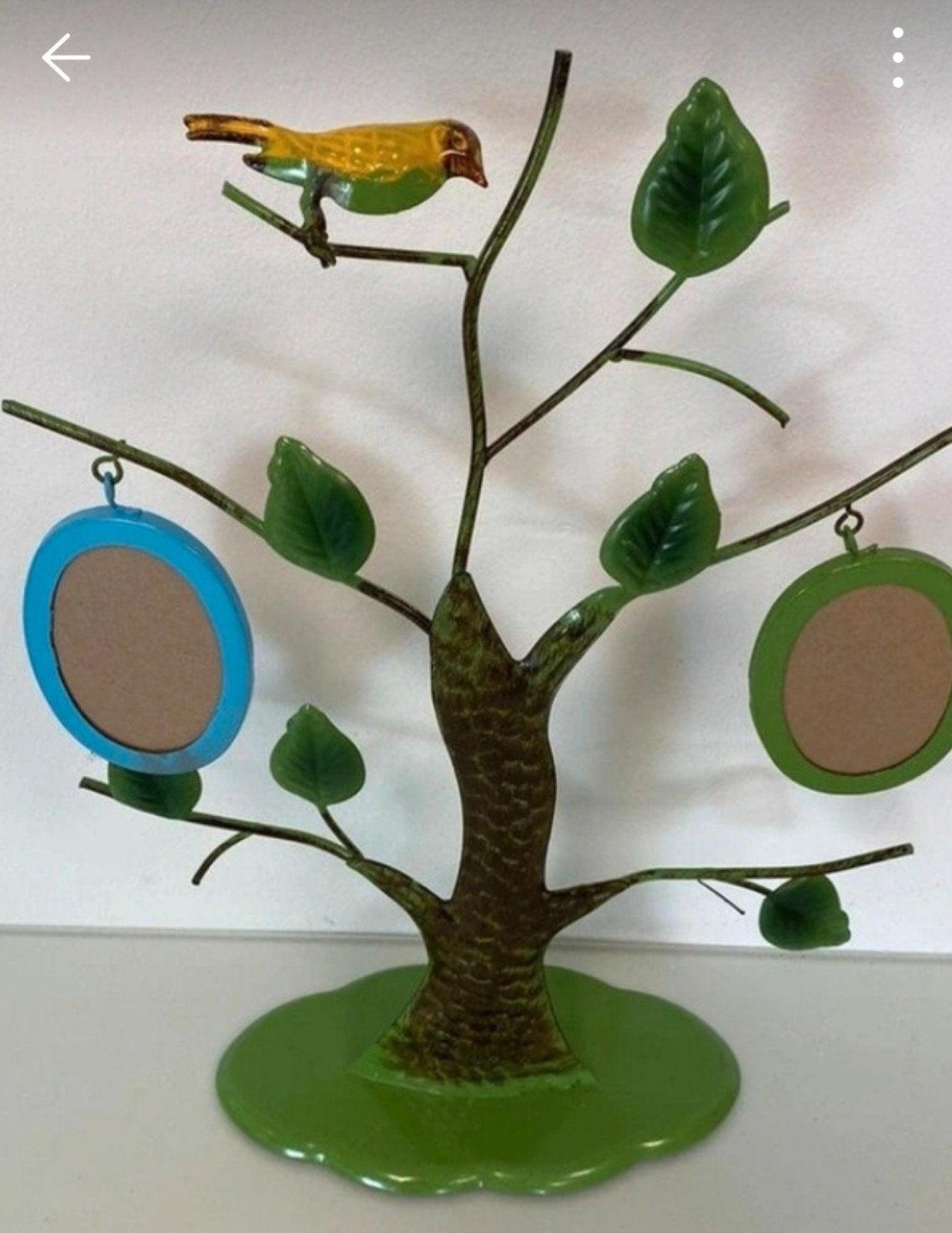 Decoratieve metalen boom met vogel en fotolijstjes, Minder dan 50 cm, Gebruikt, Overige typen, Ophalen of Verzenden