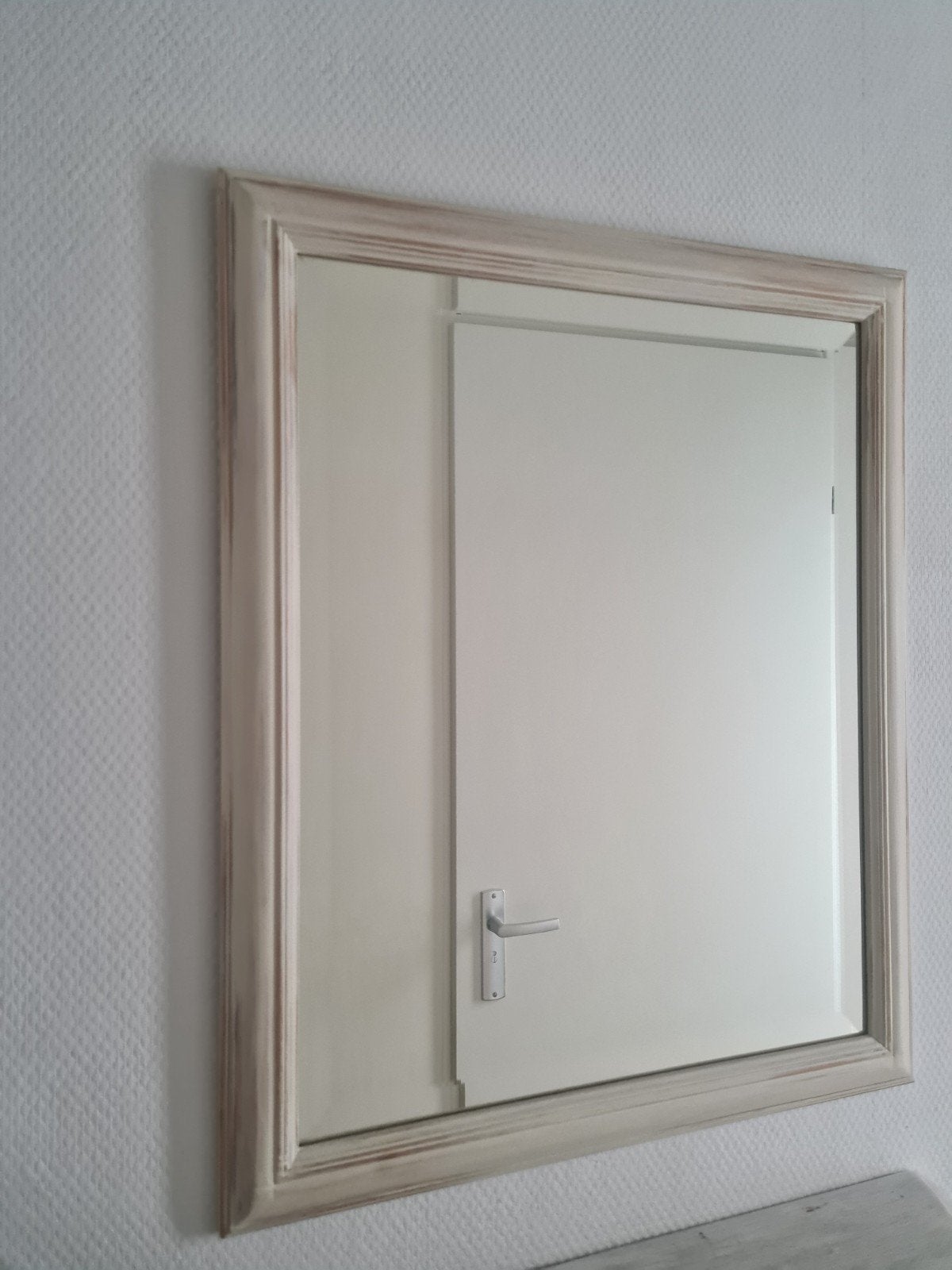 Spiegel facet in massief houten white wash lijst 60x50, Huis en Inrichting, Woonaccessoires | Spiegels, Ophalen, Minder dan 50 cm