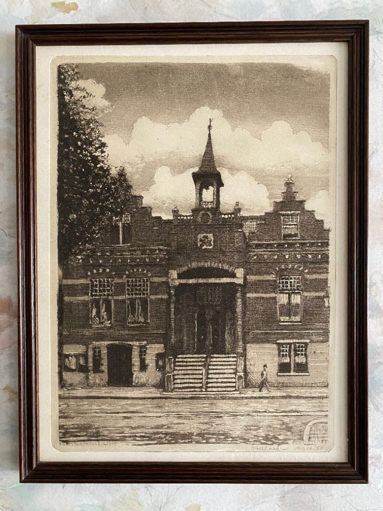 Ets  , Gemeentehuis   Lisse, Ophalen of Verzenden, Stadsgezicht, Ets