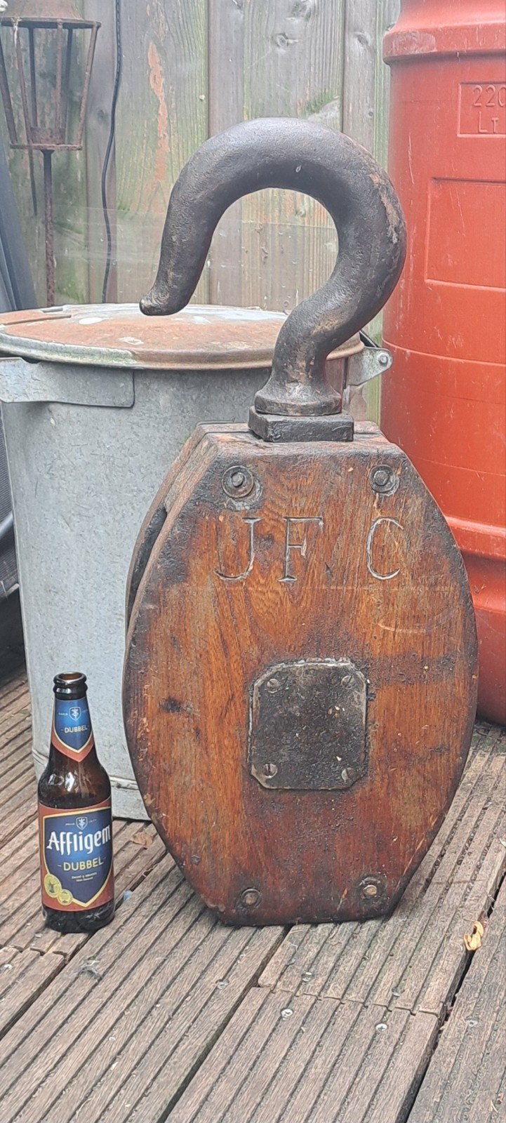 Antieke XXL scheepskatrol katrol, Antiek en Kunst, Ophalen