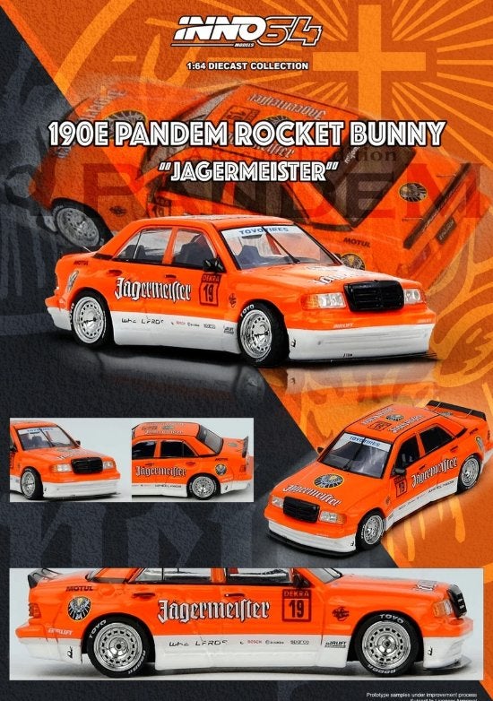 INNO64 Rocket Bunny Mercedes 190e pandem, Jagermeister, Www.rubensmodelautos.nl, Auto, Nieuw, Ophalen of Verzenden