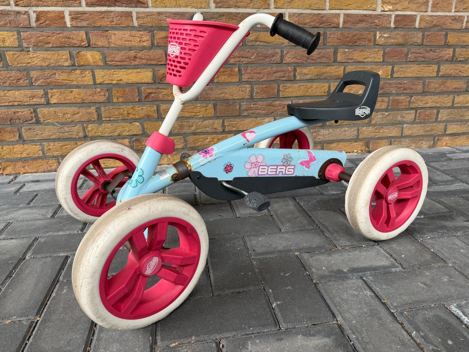 BERG Loopauto Biky met mandje - Blauw/Roze, Ophalen of Verzenden, Gebruikt, Loopvoertuig